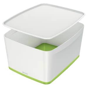 Leitz Opbevaringsboks MyBox WOW Large med låg, 18L, hvid/grøn