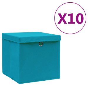 vidaXL opbevaringskasser med låg 10 stk. 28x28x28 cm babyblå