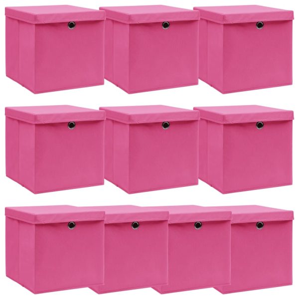 vidaXL opbevaringskasser med låg 10 stk. 32x32x32 stof pink