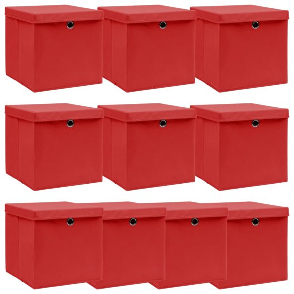 vidaXL opbevaringskasser med låg 10 stk. 32x32x32 stof rød