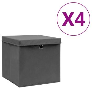 vidaXL opbevaringskasser med låg 4 stk. 28x28x28 cm grå