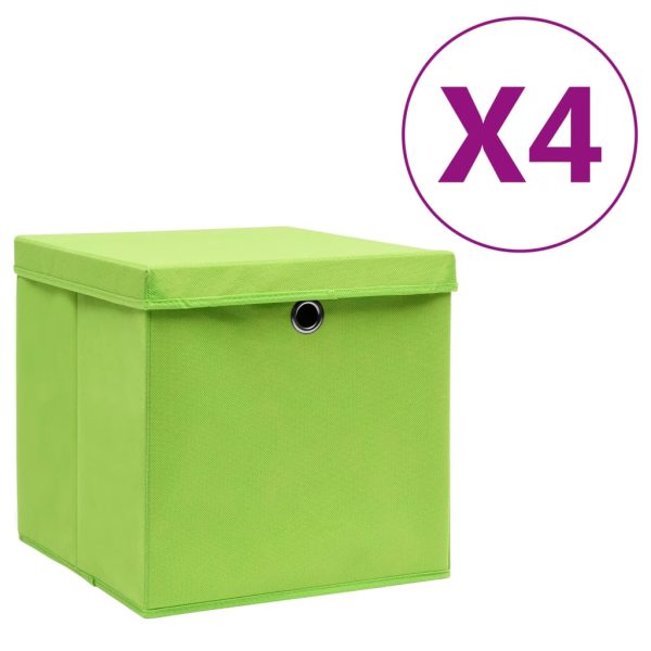 vidaXL opbevaringskasser med låg 4 stk. 28x28x28 cm grøn