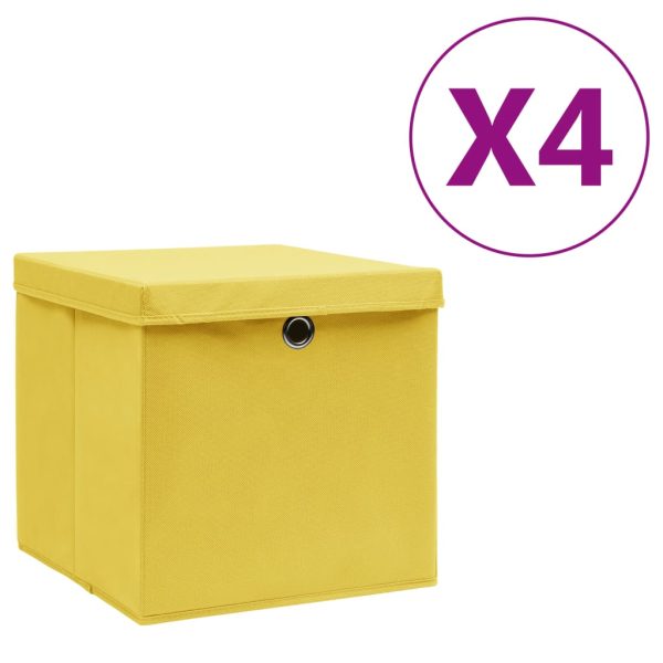 vidaXL opbevaringskasser med låg 4 stk. 28x28x28 cm gul