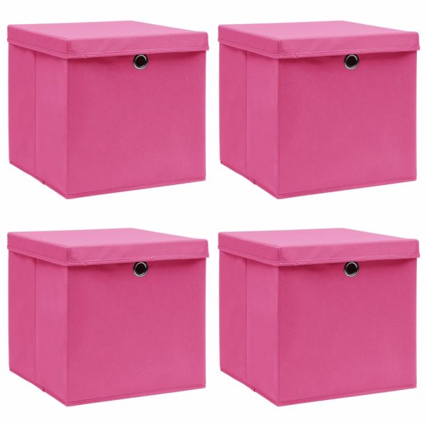 vidaXL opbevaringskasser med låg 4 stk. 32x32x32 stof pink