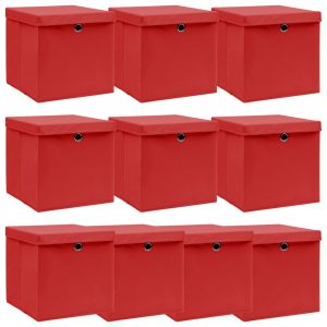vidaXL opbevaringskasser med låg 10 stk. 32x32x32 stof rød