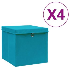 vidaXL opbevaringskasser med låg 4 stk. 28x28x28 cm babyblå