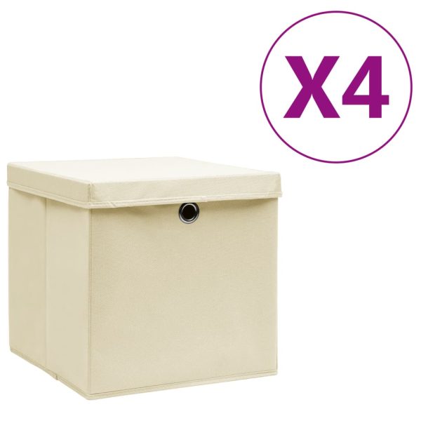 vidaXL opbevaringskasser med låg 4 stk. 28x28x28 cm cremefarvet