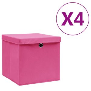 vidaXL opbevaringskasser med låg 4 stk. 28x28x28 cm lyserød