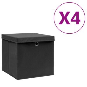 vidaXL opbevaringskasser med låg 4 stk. 28x28x28 cm sort