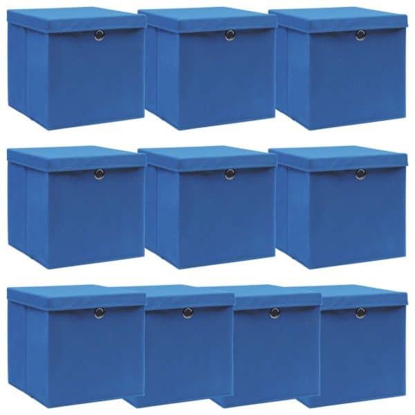 opbevaringskasser med låg 10 stk. 32x32x32 stof blå