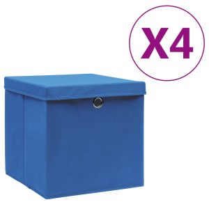 opbevaringskasser med låg 4 stk. 28x28x28 cm blå