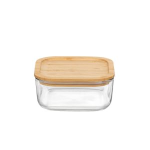 Glas opbevaringsboks med bambuslåg - 10x10 cm