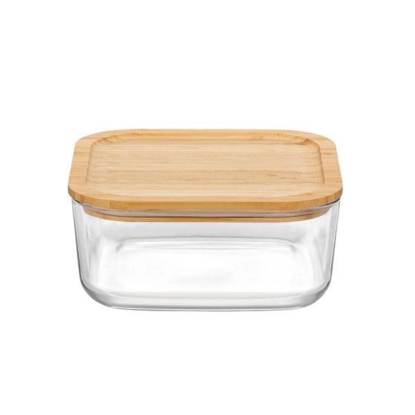 Glas opbevaringsboks med bambuslåg - 15x15 cm