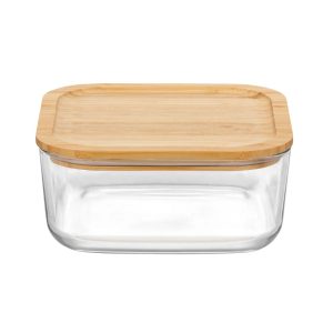 Glas opbevaringsboks med bambuslåg - 19x19 cm
