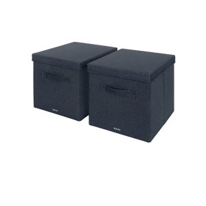 Leitz opbevaringsboks med låg i stof, large, mørkegrå, pakke med 2 stk.