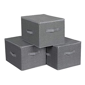 SONGMICS opbevaringsboks, foldbar, m. låg og håndtag - grå stof (sæt med 3)