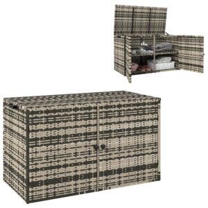 Rattan opbevaringskasse 350l 2-niveau hyndekasse med låg løftestænger bærehåndtag 118 x 57 x 69 cm blandet grå