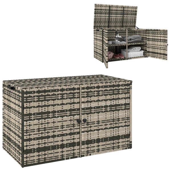 Rattan opbevaringskasse 350l 2-niveau hyndekasse med låg løftestænger bærehåndtag 118 x 57 x 69 cm blandet grå