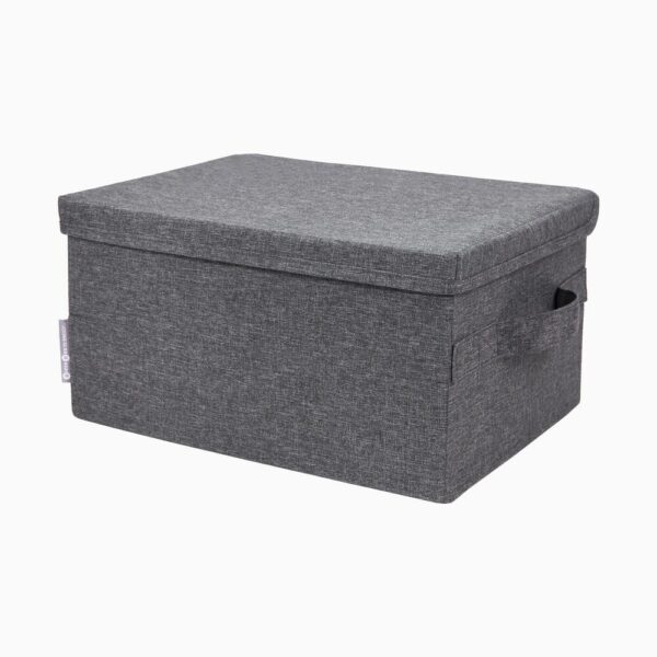 Stofkasse med låg (3 størrelser) - Grå - 35cm x 26cm x 19cm - Carrie