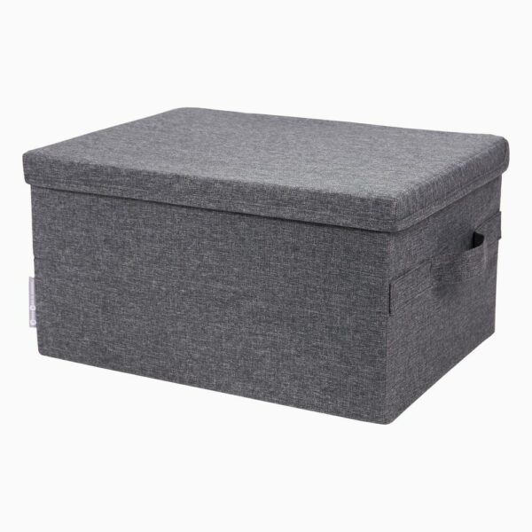 Stofkasse med låg (3 størrelser) - Grå - 40cm x 30cm x 22cm - Carrie