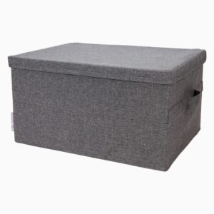 Stofkasse med låg (3 størrelser) - Grå - 45cm x 34cm x 25cm - Carrie