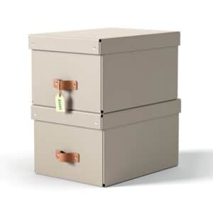 Leitz Puro opbevaringsboks med låg, medium, 17 L, 100% recirkuleret karton, pakke a 2 stk, beige