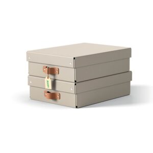 Leitz Puro opbevaringsboks med låg, medium, lav, 8 L, 100 % recirkuleret karton, pakke med 2 stk, beige