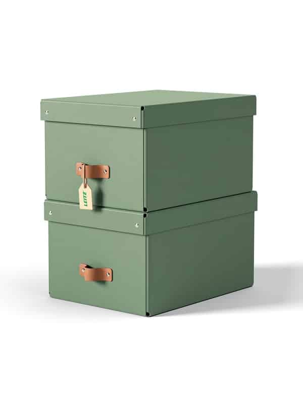 Leitz Puro opbevaringsboks med låg, medium, 17 L, 100% recirkuleret karton, pakke a 2 stk, grøn