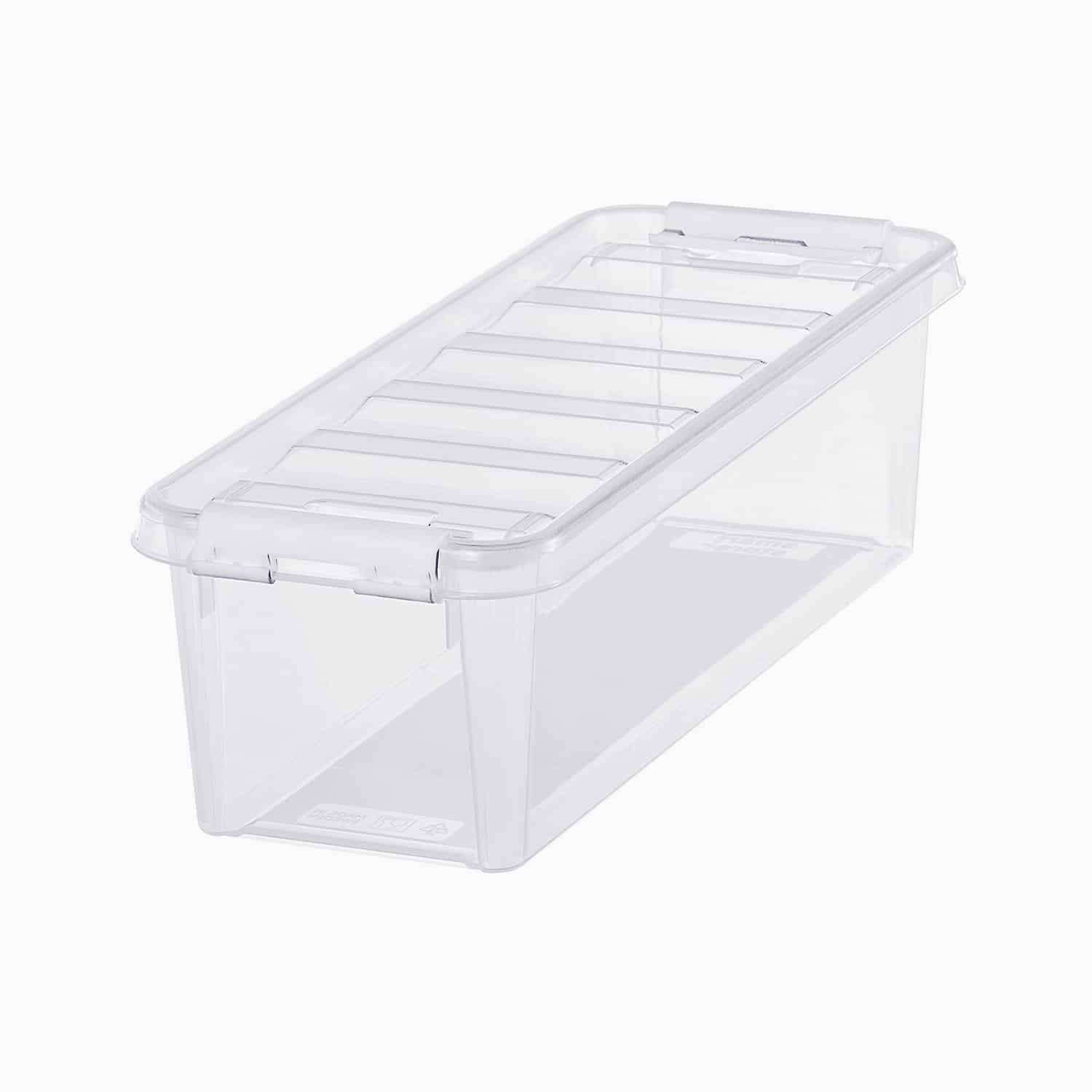 Opbevaringsboks med låg - Mellem - Transparent - 14,5cm x 38,5cm x 11cm - Eva