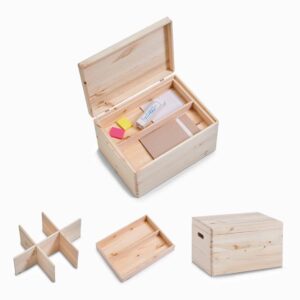 Opbevaringskasse med låg inkl. inddelere - Natur - 40cm x 30cm x 24cm - Søs
