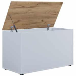 VCM NORDIC Bendola opbevaringskasse, m. låg, rektangulær - hvid/natur træ (82x44)