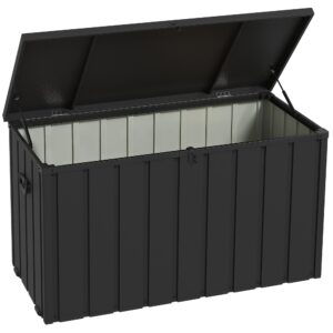 Opbevaringskasse, havekasse, 450L opbevaringsplads, 2 hjul, stålramme, 125x61x70 cm, mørkegrå
