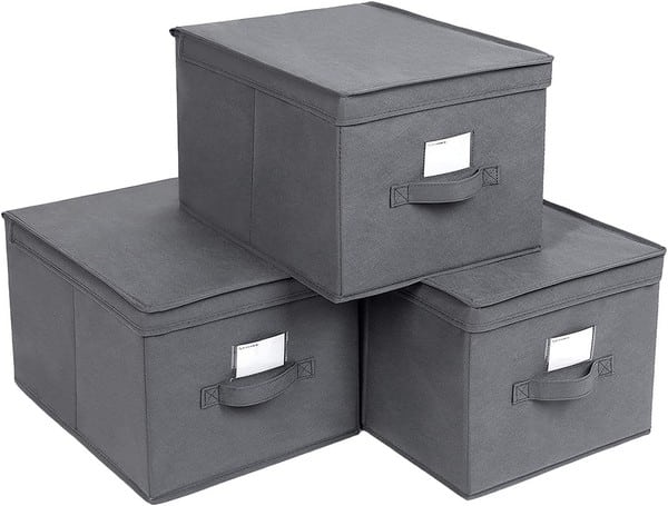 Opbevaringskasser - 3 foldbare stofæsker med låg - grå 40x30x25 - Opbevaring - Daily-Living