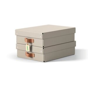Leitz Puro opbevaringsboks med låg, medium, lav, 8 L, 100 % recirkuleret karton, pakke med 2 stk, beige